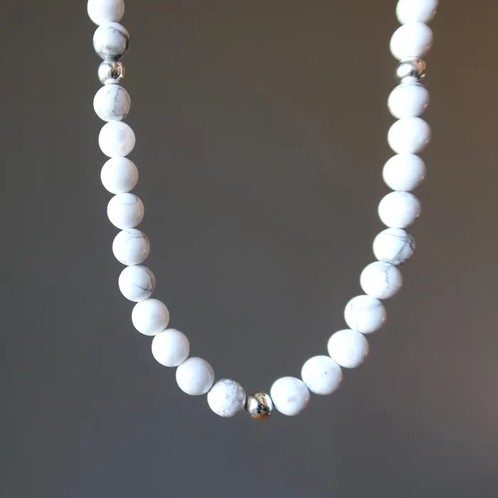 Satin Crystals Necklaces Howlite Necklace White Beaded Long Strand Aura Gems