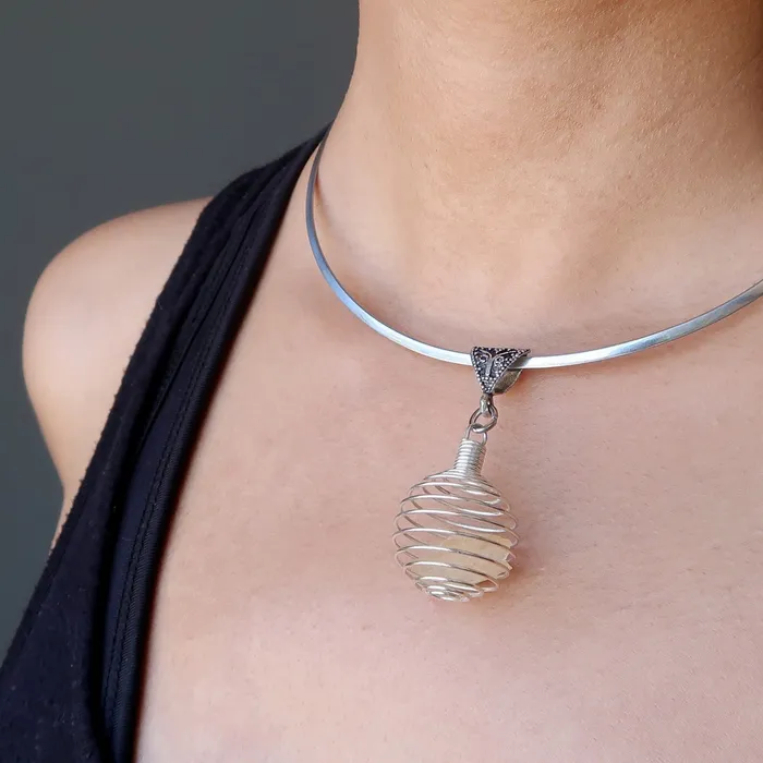 Satin Crystals Necklaces Libyan Desert Glass Necklace Sun Cage Silver Choker