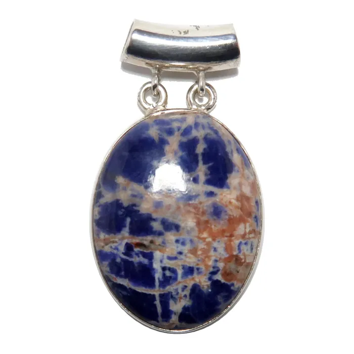 Satin Crystals Necklaces Sodalite Pendant Pink Sunset Blue Sea Oval Sterling Silver