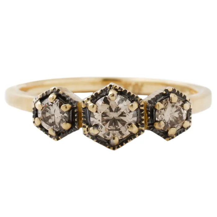 Satomi Kawakita Rings Triple Brown Diamond Hexagon Ring
