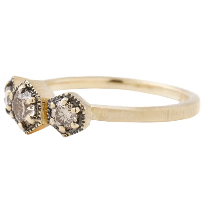 Satomi Kawakita Rings Triple Brown Diamond Hexagon Ring