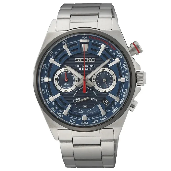 SEIKO Bracelets Seiko Mens Quartz Watch Chronograph Blue Dial Stainless Steel Bracelet SSB407P1