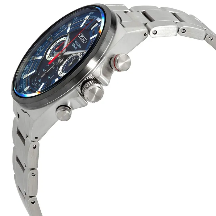 SEIKO Bracelets Seiko Mens Quartz Watch Chronograph Blue Dial Stainless Steel Bracelet SSB407P1