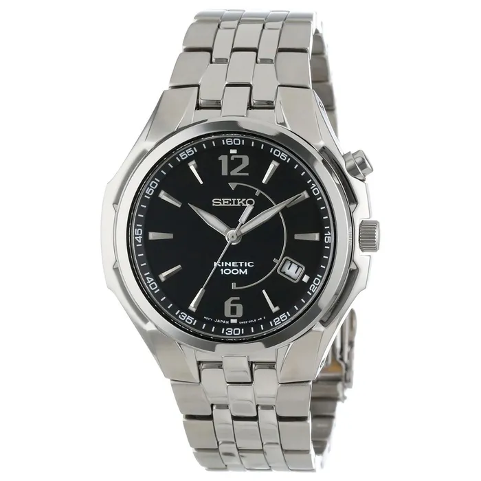 Seiko Bracelets Seiko SKA515 Mens Black Dial Stainless Steel Bracelet Kinetic Watch