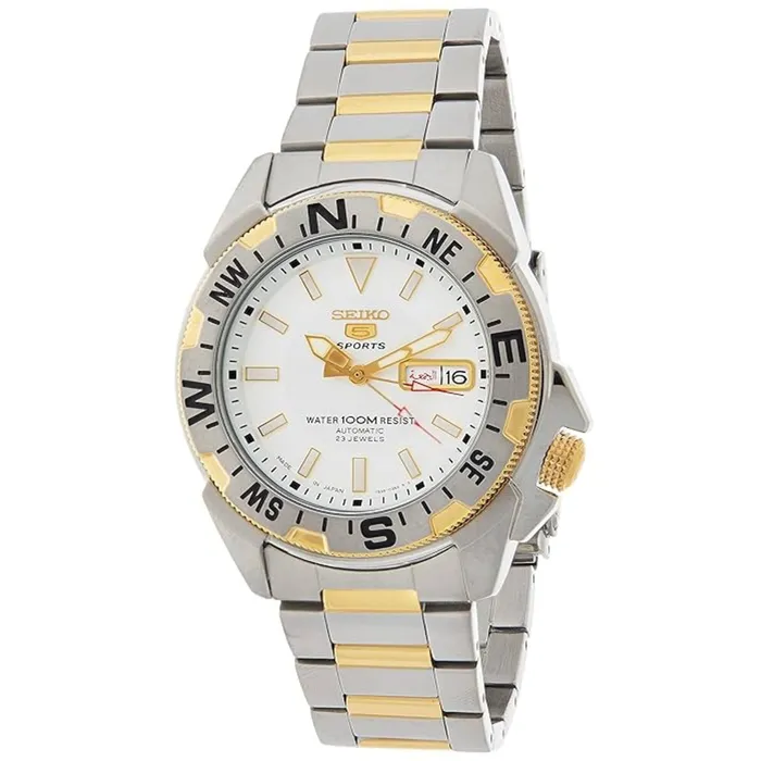 Seiko Mens Watch 5 Sports Automatic Silver Tone Dial Two Tone Bracelet SNZF08J1 SEIKO Bracelets