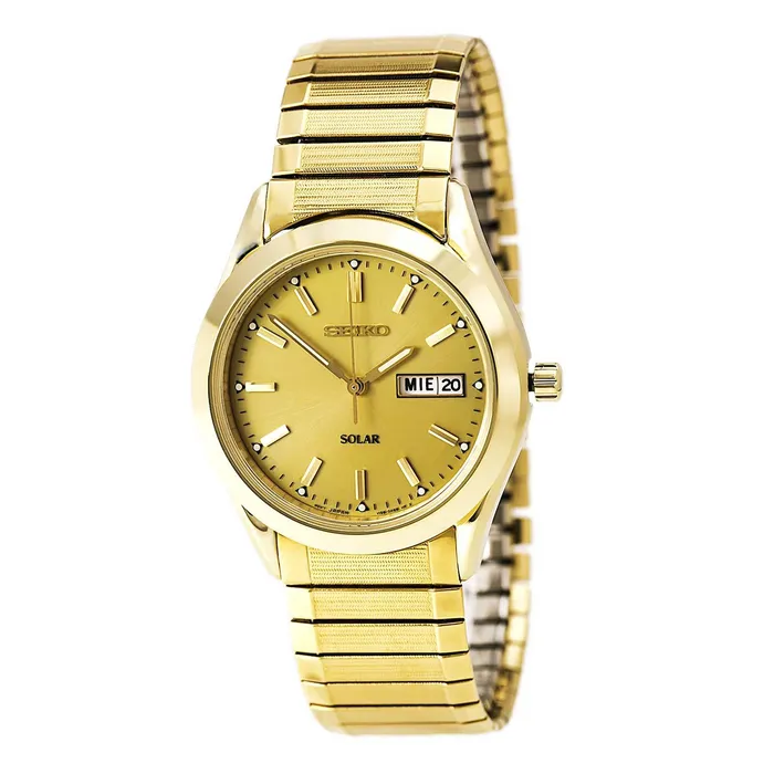 Seiko Rings Seiko SNE058 Mens Gold Tone Expansion Band Solar Watch
