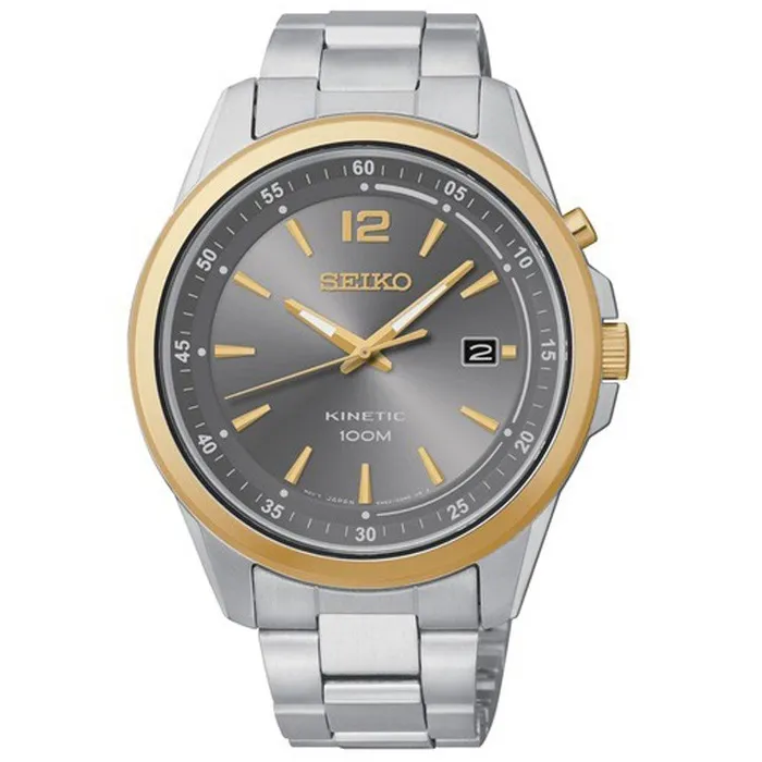 Seiko SKA602 Mens Kinetic Grey Dial Stainless Steel Bracelet Date Watch Seiko Bracelets