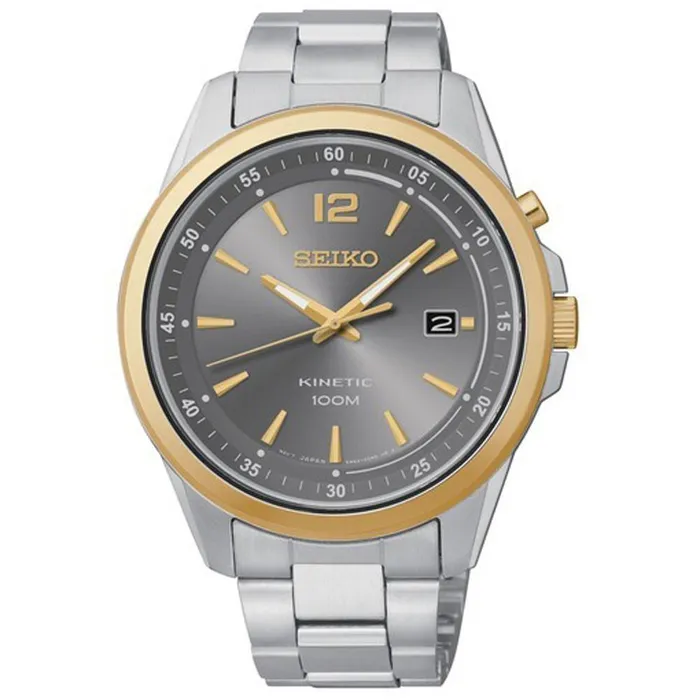 Seiko SKA602 Mens Kinetic Grey Dial Stainless Steel Bracelet Date Watch Seiko Bracelets