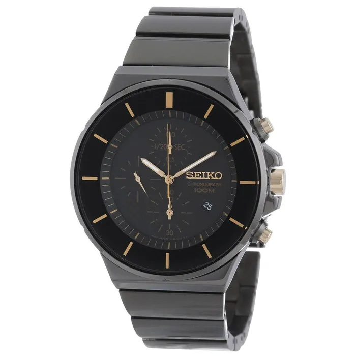 Seiko SNDD57 Mens Classic Black Dial Black IP Steel Bracelet Chronograph Watch Seiko Bracelets