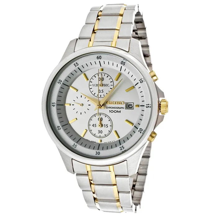 Seiko SNDE23 Mens Silver Dial TwoTone Stainless Steel Bracelet Chronograph Watch Seiko Bracelets