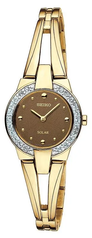 Seiko SUP054 Womens Gold Tone Brown Dial Solar Powered Watch Seiko Rings