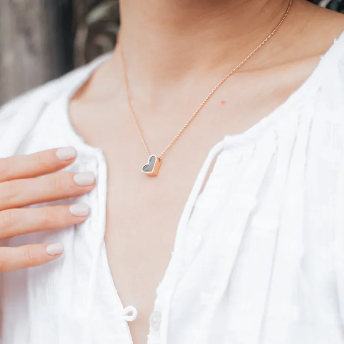 Signature Sliding Heart Cremation Necklace in 14K White Gold closebymejewelry Necklaces