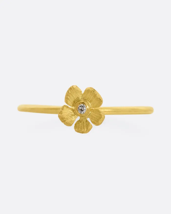 Single Flower Stacking Ring with Diamond Center LENE VIBE Rings
