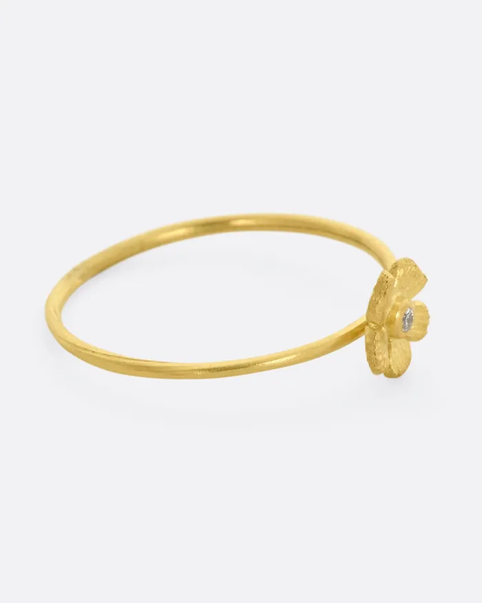 Single Flower Stacking Ring with Diamond Center LENE VIBE Rings