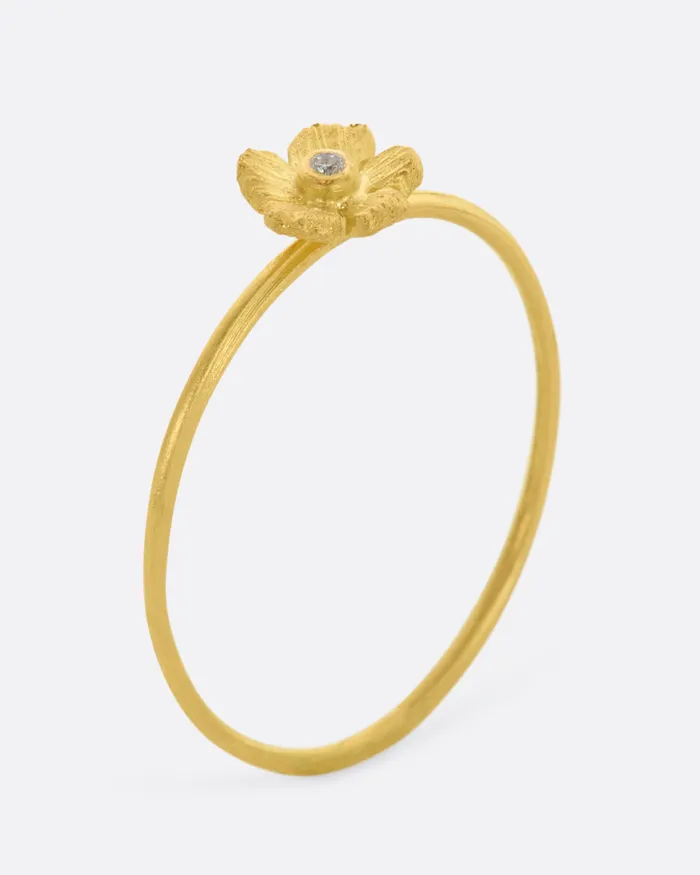 Single Flower Stacking Ring with Diamond Center LENE VIBE Rings