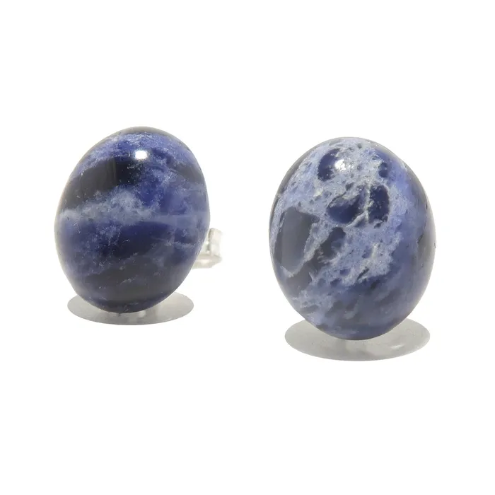 Sodalite Earrings Mindful Blue Studs Sterling Silver Satin Crystals Earrings
