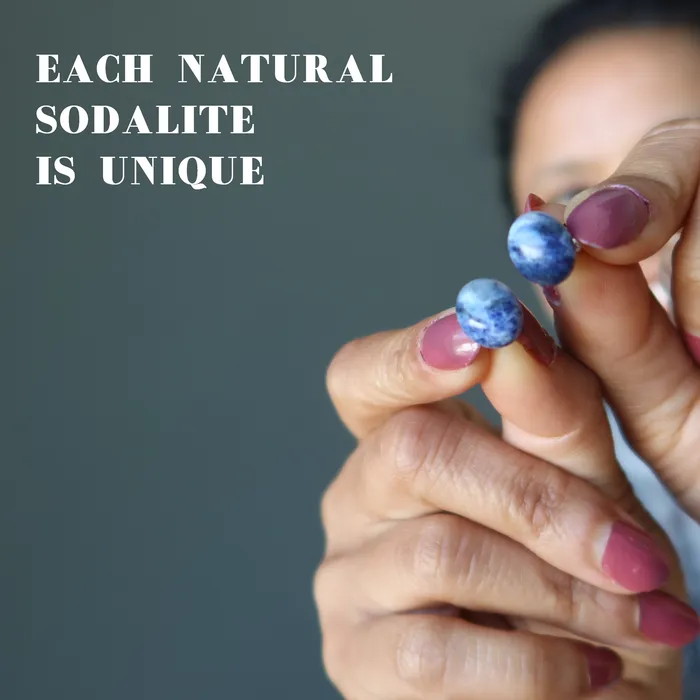 Sodalite Earrings Mindful Blue Studs Sterling Silver Satin Crystals Earrings