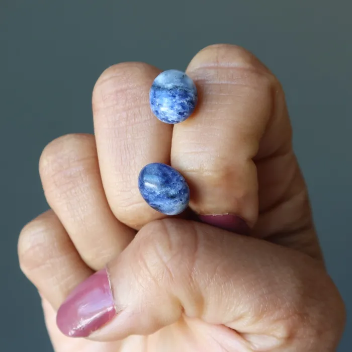 Sodalite Earrings Mindful Blue Studs Sterling Silver Satin Crystals Earrings