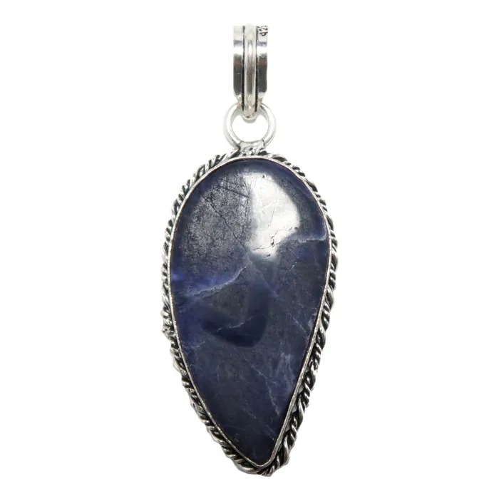 Sodalite Pendant Angel Wing Spiritual Blue Stone Silver Satin Crystals Necklaces