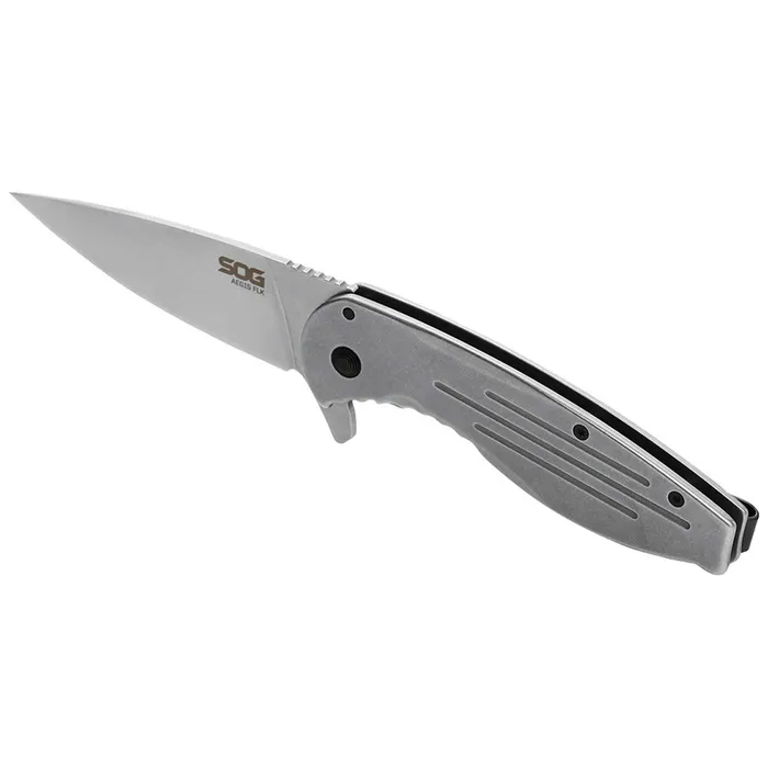SOG Earrings SOG Folding Knife Aegis FLK Stonewashed Plain Drop Point Steel Blade 14410242