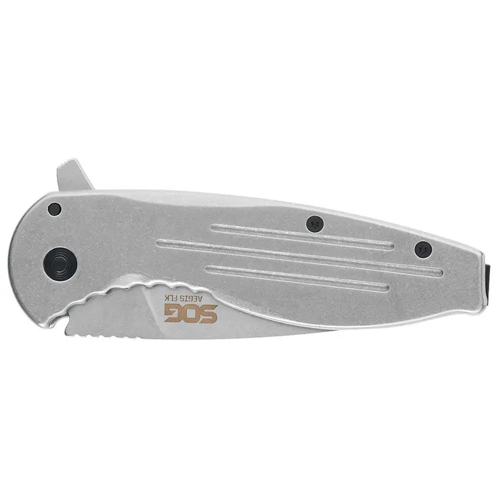 SOG Earrings SOG Folding Knife Aegis FLK Stonewashed Plain Drop Point Steel Blade 14410242
