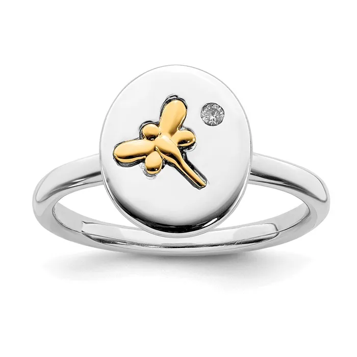 Stackable Expressions Rings Sterling Silver 14k Dragonfly Stackable Expressions Diamond Ring QSK1654
