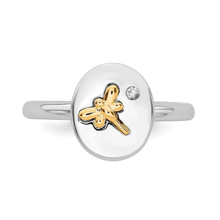 Stackable Expressions Rings Sterling Silver 14k Dragonfly Stackable Expressions Diamond Ring QSK1654