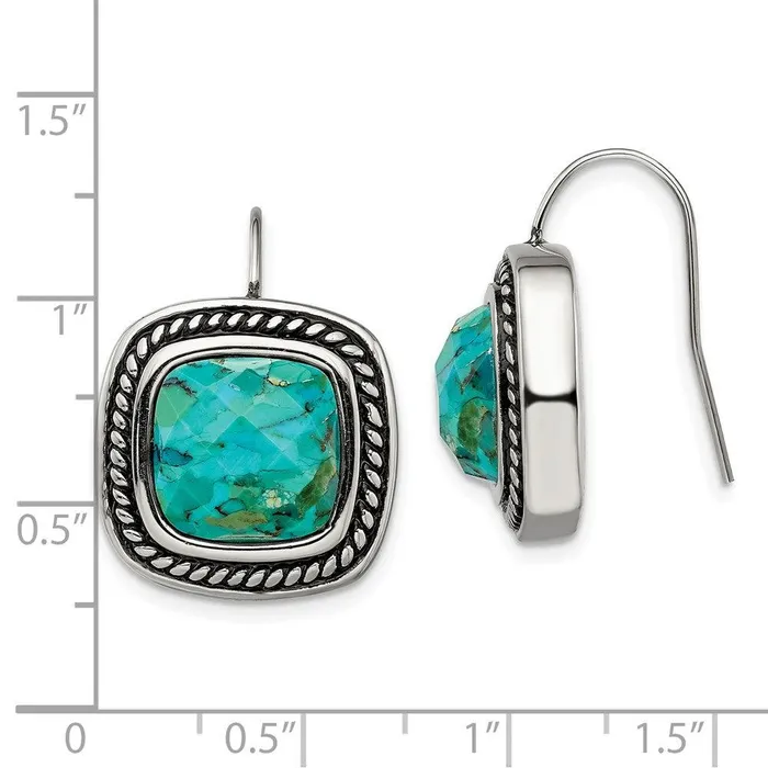 Stainless Steel Antiqued Imitation Turquoise Shepherd Hook Earrings Chisel Earrings