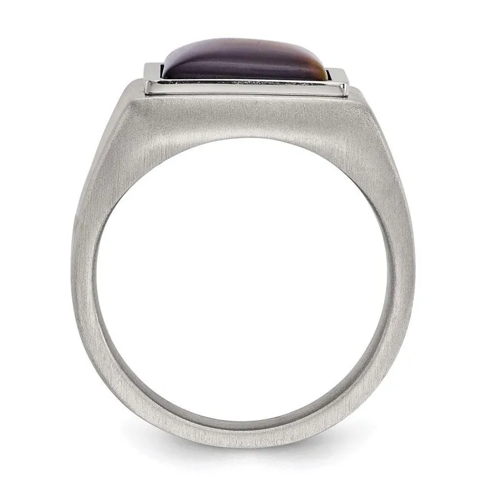 Stainless Steel Brushed and Polished Tigers Eye Signet Ring Chisel Rings