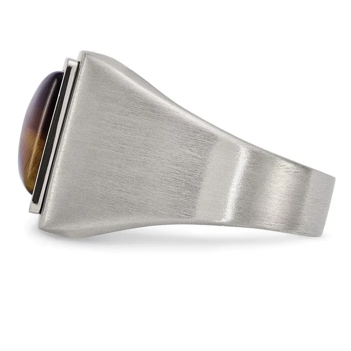 Stainless Steel Brushed and Polished Tigers Eye Signet Ring Chisel Rings