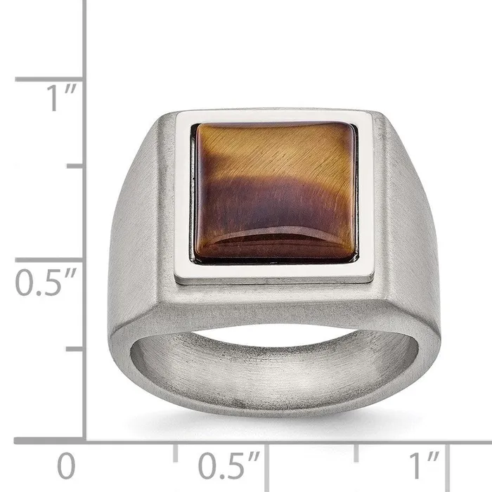 Stainless Steel Brushed and Polished Tigers Eye Signet Ring Chisel Rings
