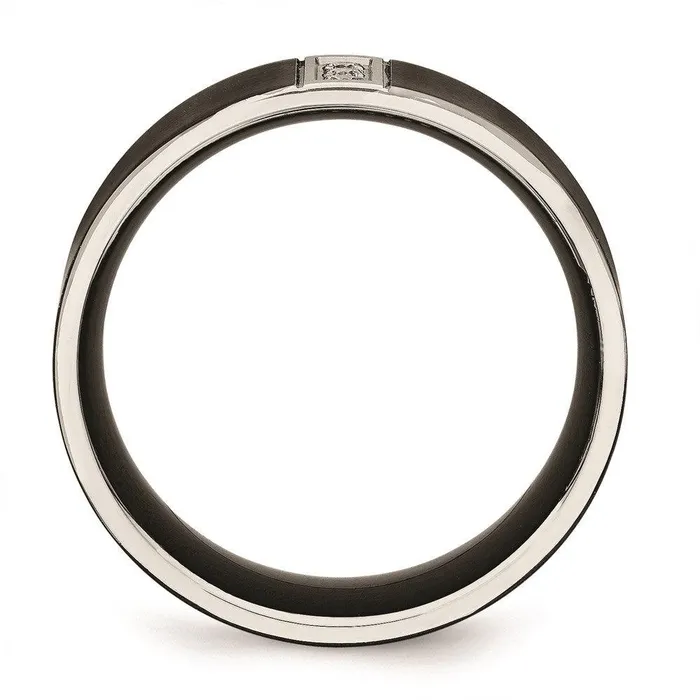 Stainless Steel Brushed Black IP Flat Three CZ Ring Chisel Rings