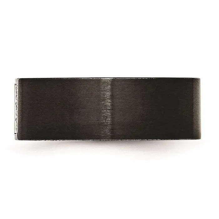 Stainless Steel Brushed Black IP Flat Three CZ Ring Chisel Rings