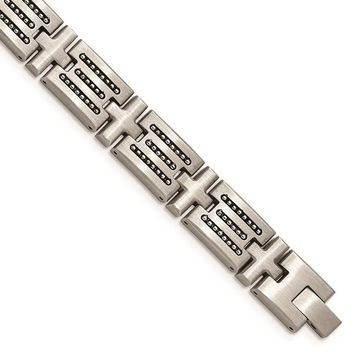 Stainless Steel Brushed with Polished Beads 85in Link Bracelet Chisel Bracelets