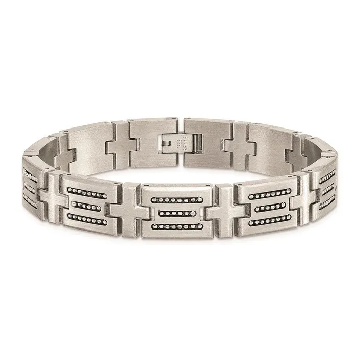 Stainless Steel Brushed with Polished Beads 85in Link Bracelet Chisel Bracelets