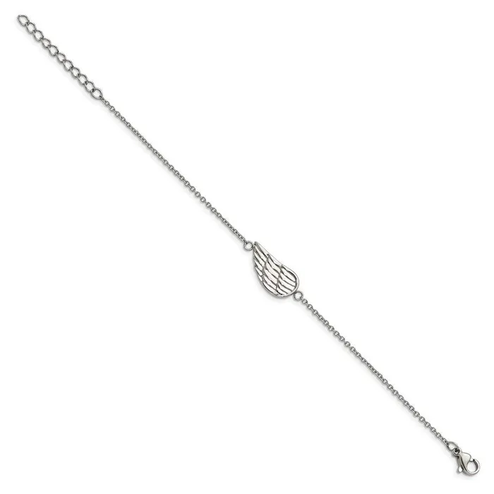 Stainless Steel Polished and Brushed with 125in ext Angel Wing Bracelet Chisel Bracelets