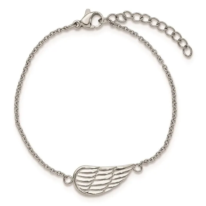 Stainless Steel Polished and Brushed with 125in ext Angel Wing Bracelet Chisel Bracelets