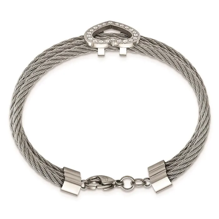 Stainless Steel Polished Heart w CZ Bracelet Chisel Bracelets