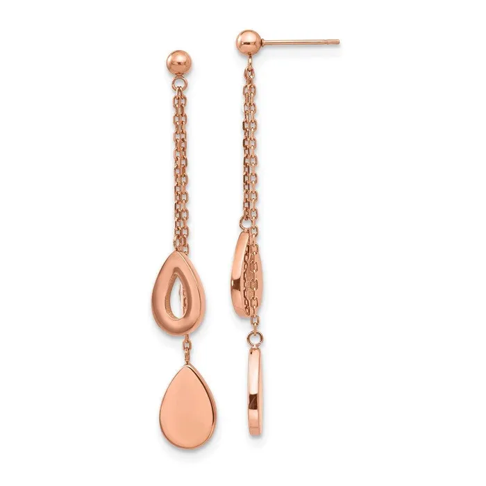 Stainless Steel Polished Rose IPplated Post Dangle Earrings Chisel Earrings