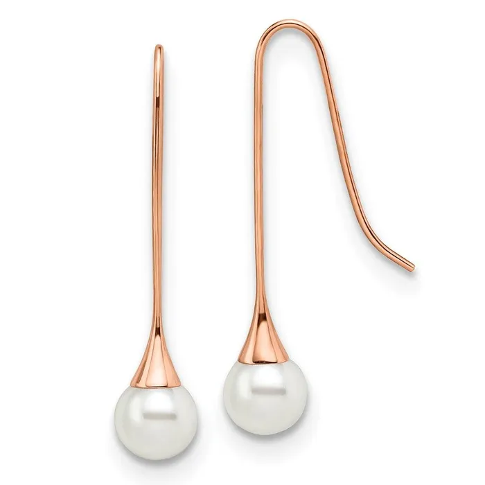 Stainless Steel Polished Rose IPplated Simulated Pearl Earrings Chisel Earrings