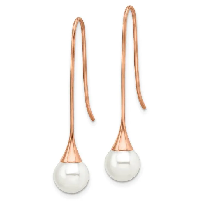 Stainless Steel Polished Rose IPplated Simulated Pearl Earrings Chisel Earrings
