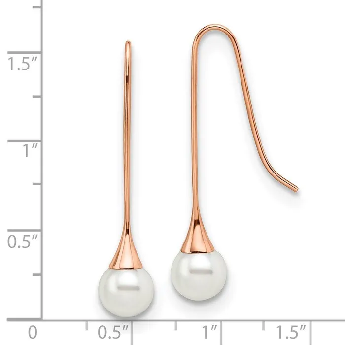 Stainless Steel Polished Rose IPplated Simulated Pearl Earrings Chisel Earrings