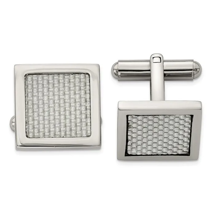 Stainless Steel Polished wGrey Carbon Fiber Inlay Cufflinks Chisel Bracelets
