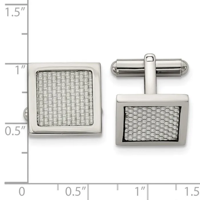 Stainless Steel Polished wGrey Carbon Fiber Inlay Cufflinks Chisel Bracelets