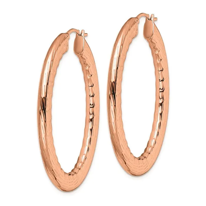 Stainless Steel Rose IPplated Textured Hollow Oval Hoop Earrings Chisel Earrings