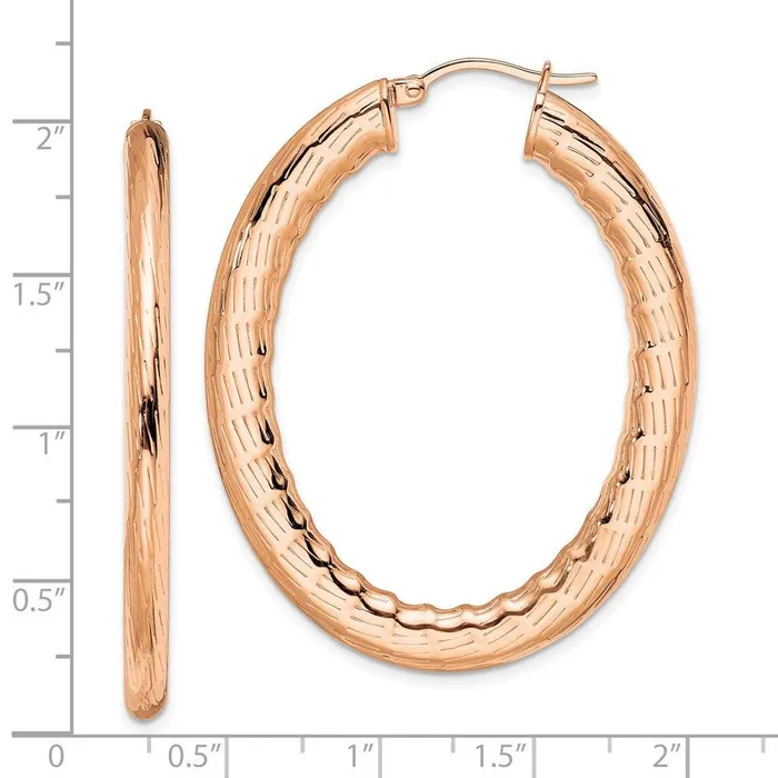 Stainless Steel Rose IPplated Textured Hollow Oval Hoop Earrings Chisel Earrings