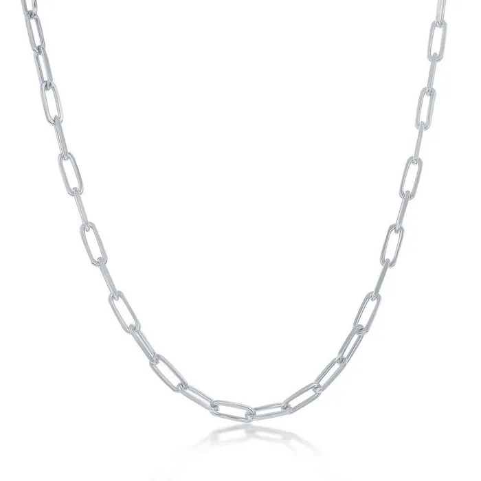 Sterling Silver 28mm Paper Clip Linked Chain Rhodium Plated Classic Rings