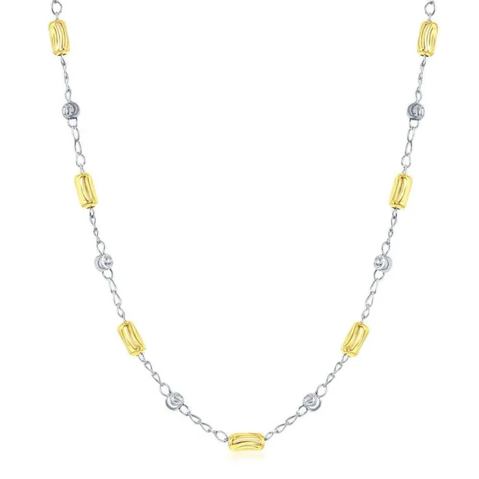 Sterling Silver Alternating Two Tone Beads Necklace Classic Necklaces