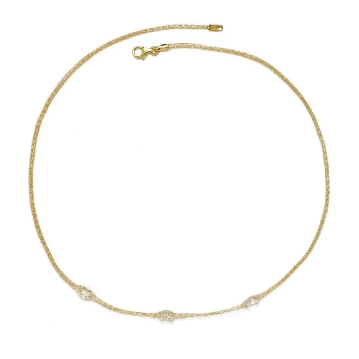 Sterling Silver Gold 3 Crystals Mesh Necklace Classic Necklaces