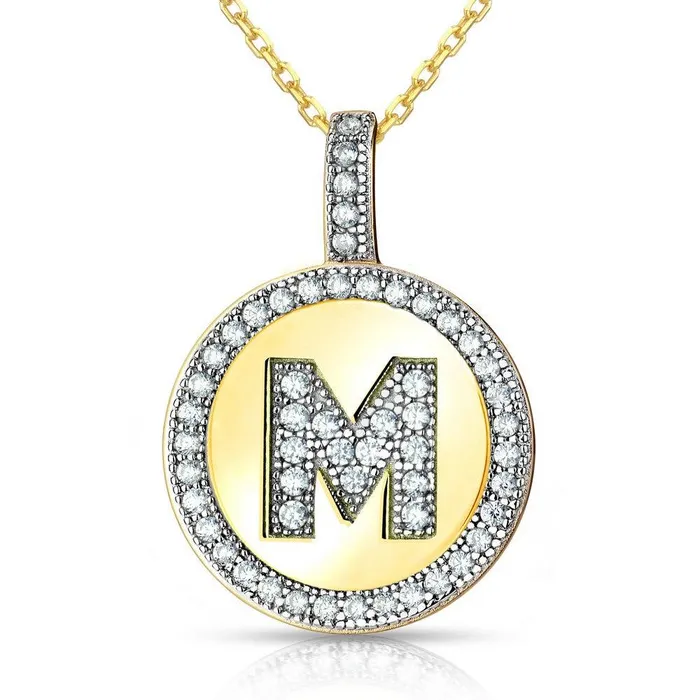 Sterling Silver Gold Plated Circle M Pendant with Chain Classic Necklaces